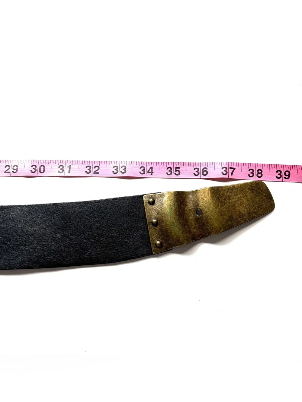 Black Leather Belt w/ Brass Gold Copper Metal Chain Hardware M-L Chicos vintage